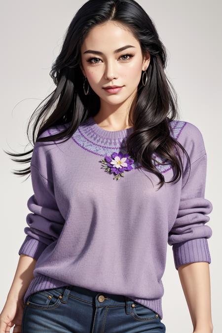 03106-3441304442-((Masterpiece, best quality,edgQuality)), smug,smirk,standing,posing for a picture_edgPO, a woman wearing a purple sweater and j.png